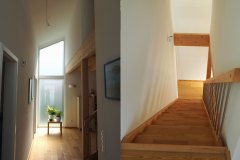 Holztrappe und bodentiefes Fenster
